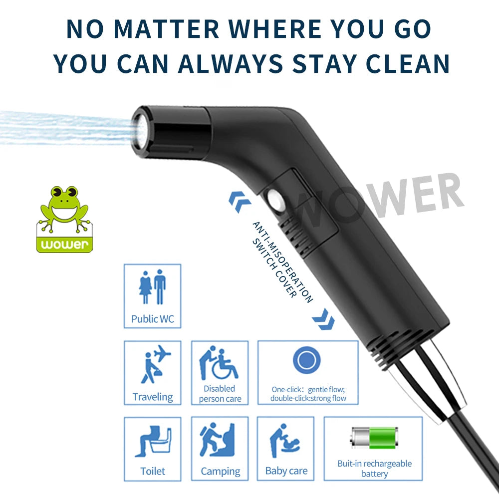 Wower Portable Electric Bidet for Personal Hygiene Cleaning 2.3L Shattaf Rechargeable Travel Camping Bidet Shower Sprayer